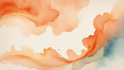 Aufkleber - Abstract watercolor painting featuring fluid, organic shapes in warm hues of orange and peach, flows horizontally across the canvas with soft gradients and translucent layers 