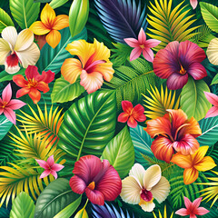  Vibrant Tropical Flowers and Lush Foliage Pattern
