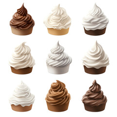 Poster - A digital image showcasing nine realistically rendered cupcakes with vanilla and chocolate frosting swirls.