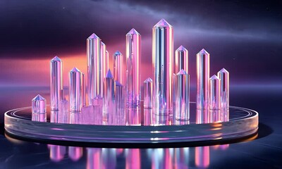 Aufkleber - Crystal city skyline sunset futuristic display