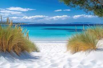 Poster - Serene Beachscape White Sand Turquoise Water Coastal View