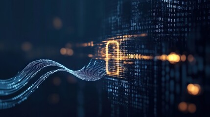 Poster - Digital Concept of Cybersecurity with Lock Symbol and Binary Code Representing Data Protection and Online Privacy in a Futuristic Environment