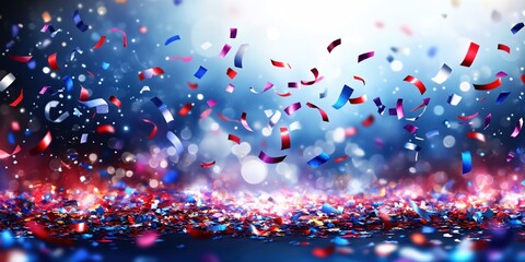 Poster - Festive Confetti Celebration Blue Red Background Party