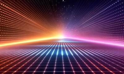 Aufkleber - Futuristic grid landscape, neon lights, digital space, cosmic background, website banner