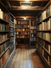 Poster - Quaint Bookshelf Aisle in Vintage Library Filled with Classic Literature : Generative AI