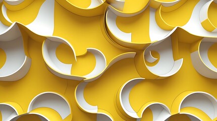 Aufkleber - abstract vector style with a complex, interconnected pattern of white, tubular shapes overlaying a vibrant yellow background, non linear and organic, with the white shapes resembling a network or maze