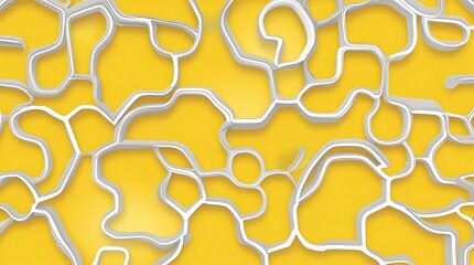 Aufkleber - abstract vector style with a complex, interconnected pattern of white, tubular shapes overlaying a vibrant yellow background, non linear and organic, with the white shapes resembling a network or maze