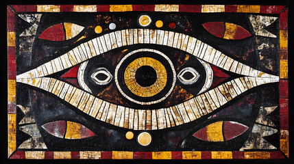 Poster - Artistic Eye-Shaped Mosaic Featuring Symmetrical Designs and Bold Geometric Patterns : Generative AI