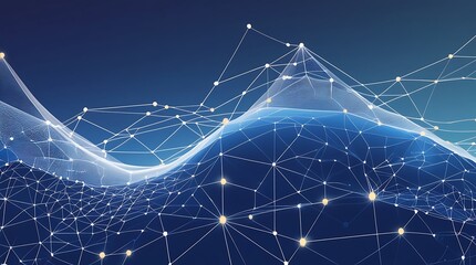 Aufkleber - digital illustration featuring an abstract network design consists of a series of interconnected white lines and nodes forming a web-like structure against a gradient blue background