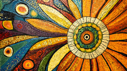 Poster - Abstract Colorful Mosaic Art with Concentric Patterns and Warm Tones : Generative AI