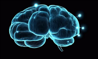 Aufkleber - Glowing brain, network, dark background, mind concept