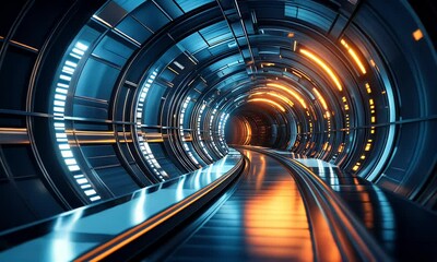 Poster - Futuristic tunnel, glowing lights, transport, technology, abstract background