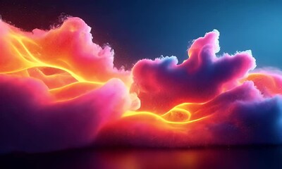 Poster - Glowing cloudscape, digital art, vibrant hues, dark background, website banner