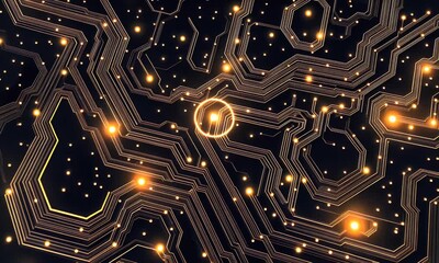 Poster - Glowing Circuit Board Network, Data Flow, Technology Background