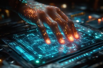 Aufkleber - Large Language Model Interface in Cyberpunk Futuristic Workspace with AI Data Transfer and Generative Learning