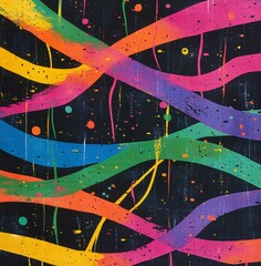 Poster - A colorful painting of a rainbow with a black background