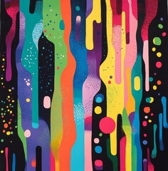 Poster - A colorful painting of a rainbow with a black background