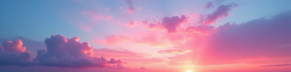 Wall Mural - Softly glowing blue and red sky with colorful pink clouds at sunset, red, pink, soft