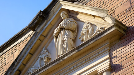 Poster - Historic Architectural Relief Sculpture on Ornate Building Facade in Warm Daylight : Generative AI