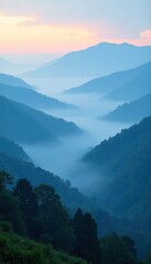 Wall Mural - Softly glowing blue mist rises from a serene landscape, background, landscape