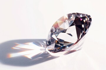 A sparkling diamond resting gracefully, casting colorful light reflections against a soft backdrop in natural daylight isolated on transparent background