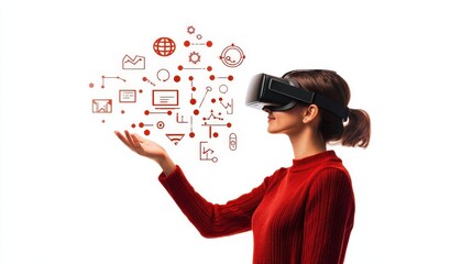 Poster - Woman Engaging with Virtual Reality in Modern Technology Setting