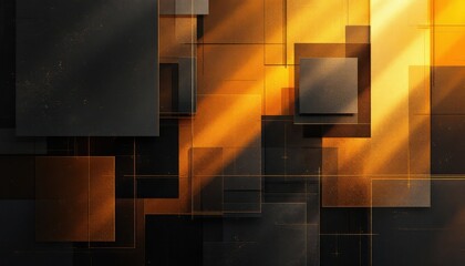 Poster - Abstract geometric composition with golden light and shadow play