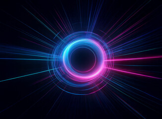 Wall Mural - a vibrant, glowing ring of blue and pink light radiates energy, surrounded by dynamic streaks agains