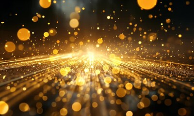 Poster - Golden light streaks, particles, dark background, celebratory design