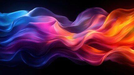 Poster - Abstract Liquid Shapes Iridescent Flowing Forms in Vibrant Rainbow Colors on Black Background