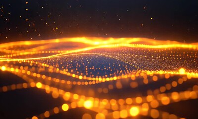 Poster - Golden particles flow, abstract night, digital art, background, design