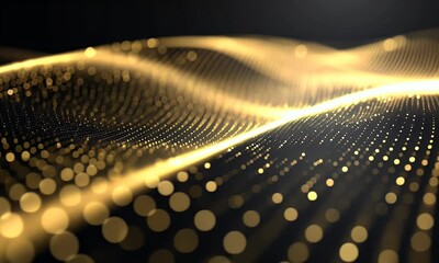 Poster - Golden particles flowing, dark background, abstract, digital art, website banner