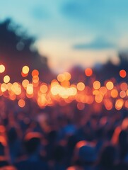 Poster - Abstract evening scene with warm orange bokeh lights against a cool blue twilight sky