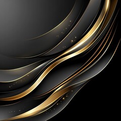 Poster - Abstract black and gold curves with light sparkles creating a luxurious and elegant background