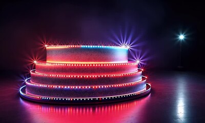 Poster - Illuminated stage platform, dark studio, spotlight, product display