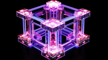 Poster - Illuminated Geometric Structure with Vibrant Neon Lights