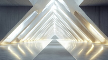 Poster - Modern Architectural Interior with Illuminated Triangular Shapes