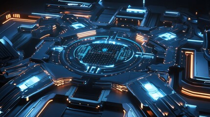 Poster - Futuristic Digital Interface with Blue and Orange Neon Lights
