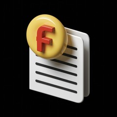 Poster - A yellow circle with a red letter F on a white document
