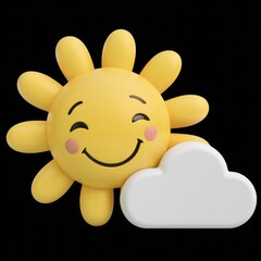 Wall Mural - a smiling sun with a white cloud next to it.