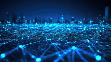 Poster - Futuristic Network Connections Over a Digital Cityscape Background