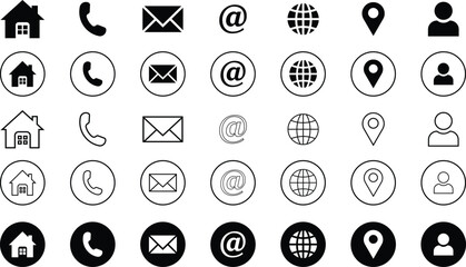 business icon for company. web icon set. phone, name, website, address, location and mail logo symbo