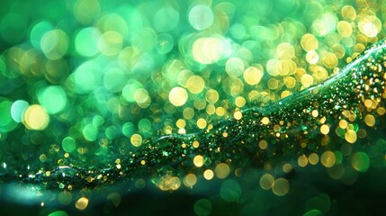 Poster - Abstract green and gold bokeh light pattern with shimmering effect