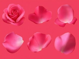 Poster - Pink rose blossom and petals on a solid background romantic floral design element