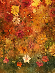 Poster - Vibrant Floral Abstract Art with Diverse Yellow and Orange Blossoms : Generative AI