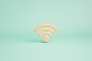 Poster - Minimalist Wireless Symbol: A clean and modern 3D rendering of a wireless signal icon rendered in a soft beige color against a muted aqua background.