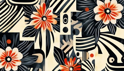 Poster - Abstract floral pattern with bold graphic elements in a modern art deco style