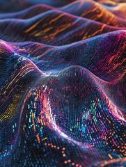 Aufkleber - Abstract waves of glowing digital data flow with vibrant colors and motion