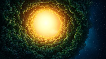 Wall Mural - immunity positivity superfoods, colorful circular canopy of green leaves framing a bright sun in the