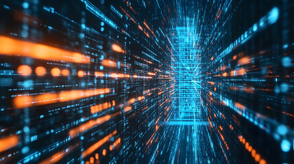 Leinwandbilder - Futuristic Digital Data Stream With Dynamic Lines and Glowing Light Effects : Generative AI